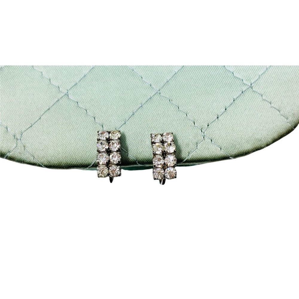 Vintage 1950s Rhinestone Earrings Shiny Rectangle Screw Backs
